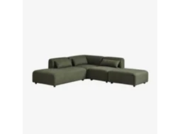 Sklum Sofá Modular De Canto Em 3 Peças Com Chaise Longue À Esquerda E Puff Fogler Poliéster                       Chenille Verde Sálvia