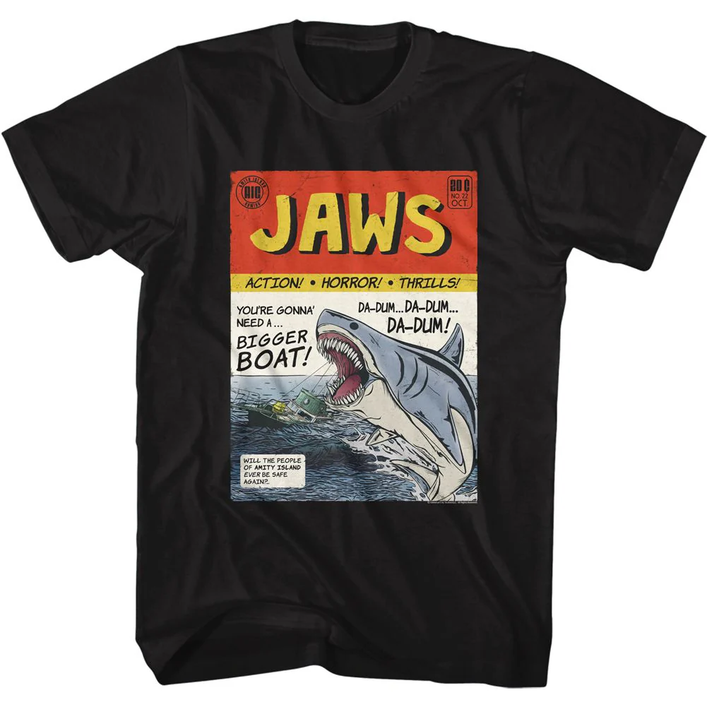 Unisex Adult T-shirt Rockinstone Jaws Movie Comic Book Black Sizes
