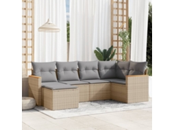 Conjunto de 6 Sofás para Jardim com Almofadas Vime Pe Bege Dkd Home Decor