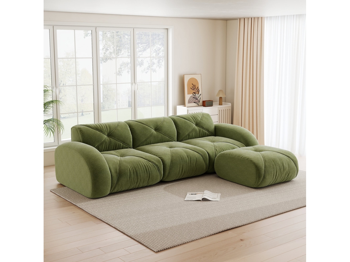 Poltrona L Sofá Modular 3 Assentos Antiderrapante Verde