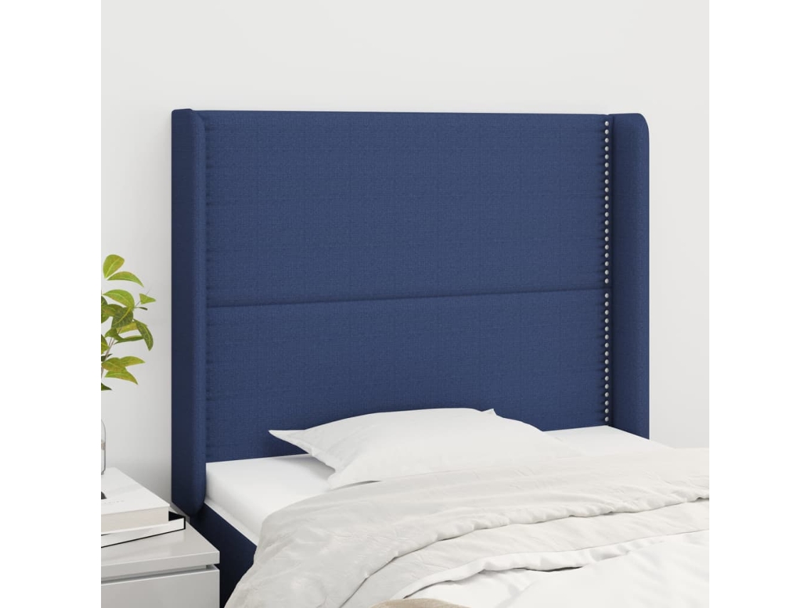 Vidaxl Cabeceira De Cama C/ Abas Tecido 103x16x118/128 Cm Azul