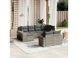 Vidaxl 10 Pcs Conj. Sofás Jardim Com Almofadões Vime Pe Cinzento-claro