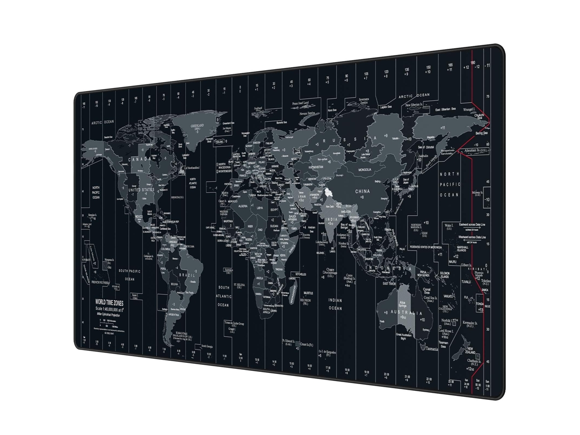 Mousepad Gamer Extendido, Grande, Antiderrapante, Com Bordas Precisamente Travadas, Ideal Para Teclado Mapa Mundi Preto Brilvibera (900x400x3mm)