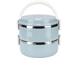 Bandeja térmica em aço inoxidável 2026, 1400ml, portátil, empilhável, hermética, 2 camadas, azul, ideal para escola e trabalho.