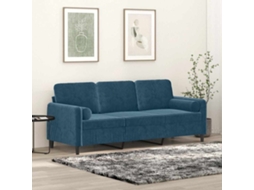 Vidaxl Sofá 3 Lugares C/ Almofadas Decorativas 180 Cm Veludo Azul