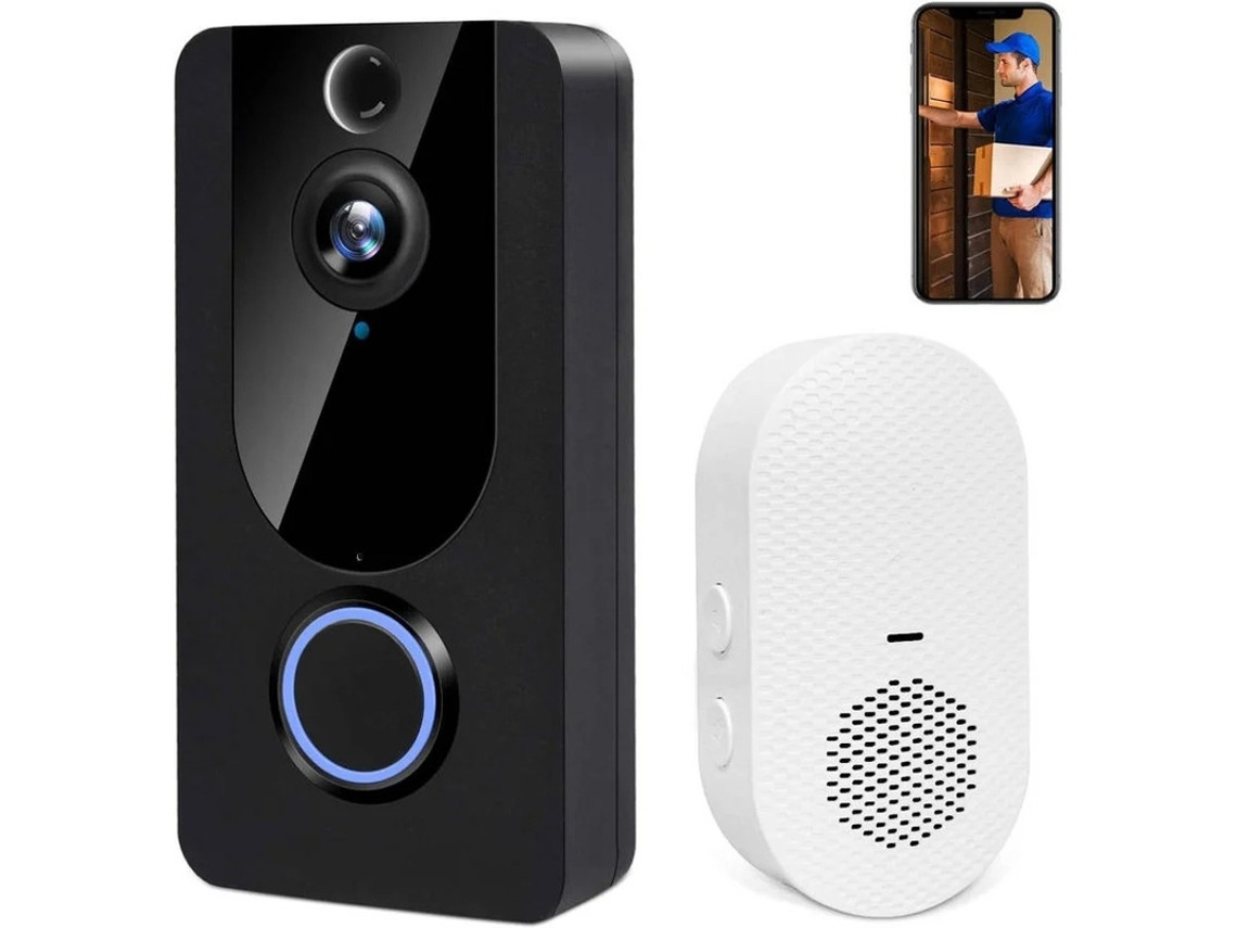 Campainha com câmera de vídeo Bestvite, HD 1080p, Wi-Fi, detecção de movimento, áudio bidirecional, ângulo amplo de 166°, visão noturna, à prova d'água IP65, preta