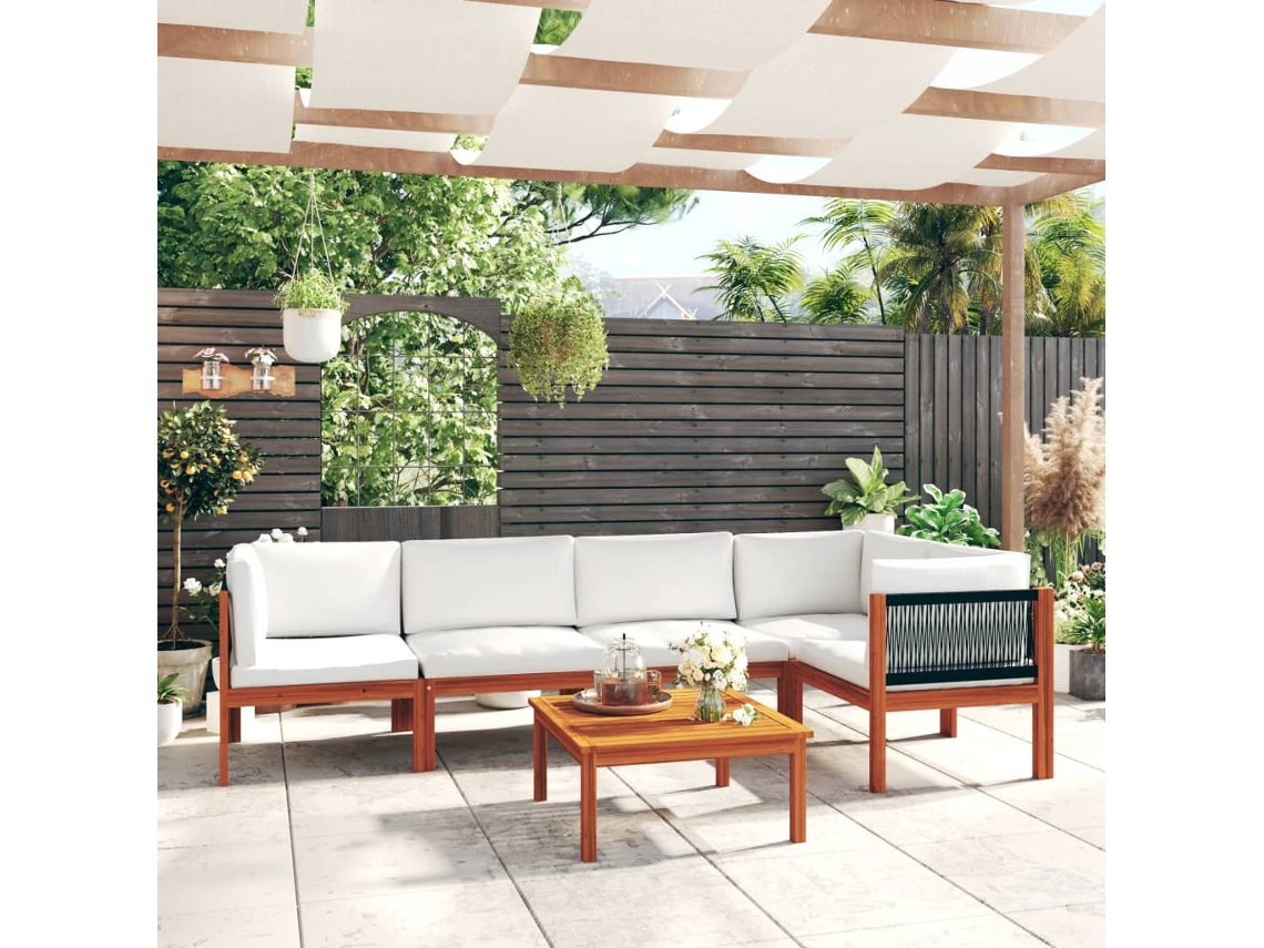 Vidaxl Conjunto De 6 Peças Para Jardim Com Almofadas, Creme, 63x63 Cm
