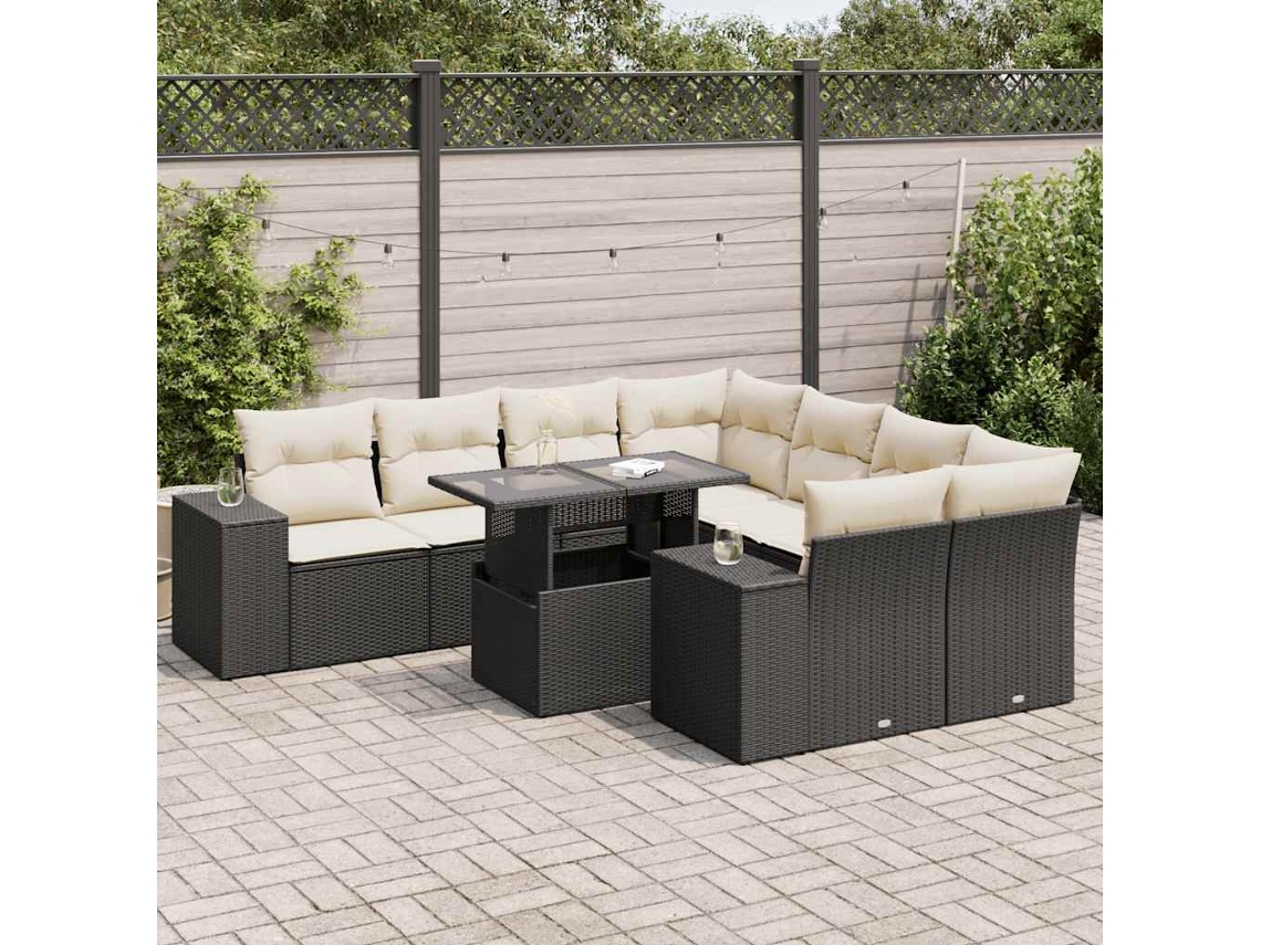 Vidaxl 9 Pcs Conjunto de Sofás P/ Jardim C/ Almofadões Vime Pe Preto