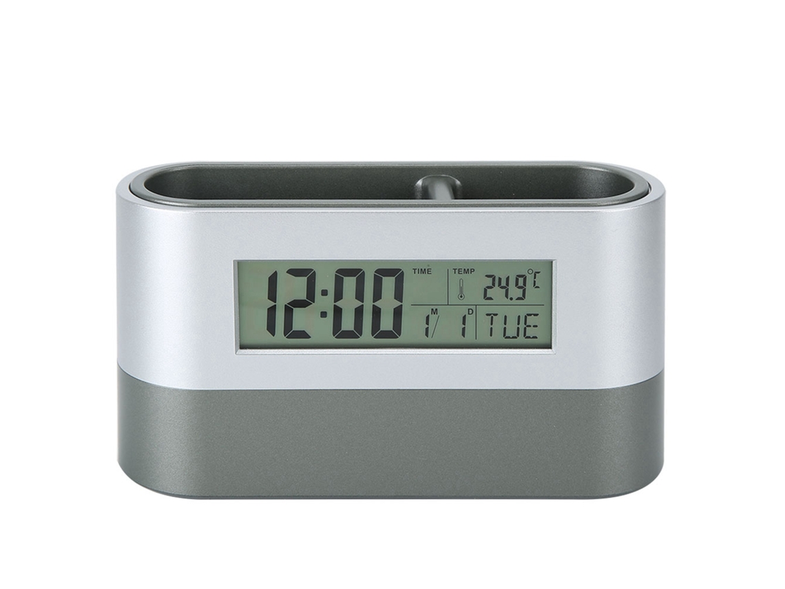 Relógio digital LCD com calendário perpétuo e porta canetas | S/MARCA