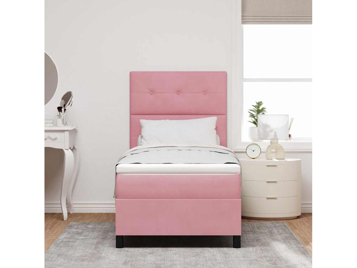 Vidaxl Cama Box Spring Led Com Cabeceira Rosa 80 X 200 Cm Veludo