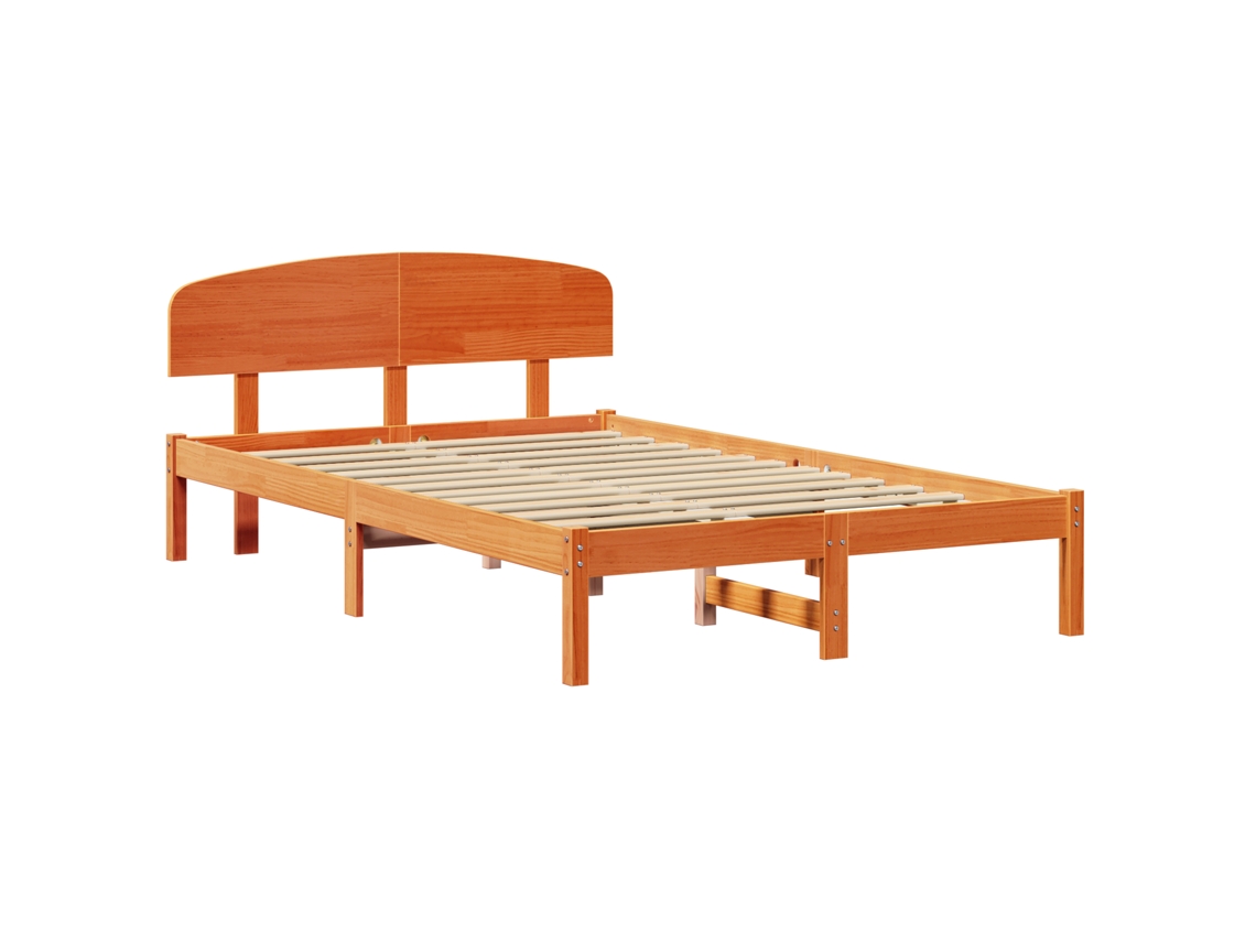 Conjunto 1 Estrutura De Cama Moderna Vidaxl Castanho Madeira De Pinho Maciça (140 X 190 Cm)