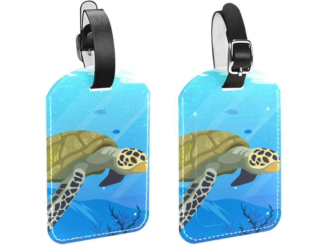 Conjunto De 2 Etiquetas Bagagem Em Imitação Couro Com Estampa Tartaruga