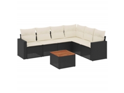 Conjunto de 7 Sofás para Jardim com Almofadões Vime Pe Preto MAISON EXCLUSIVE (7 pcs)