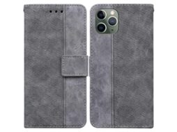 Capa De Couro Com Relevo Geométrico Para Iphone 11 Pro, Cinza