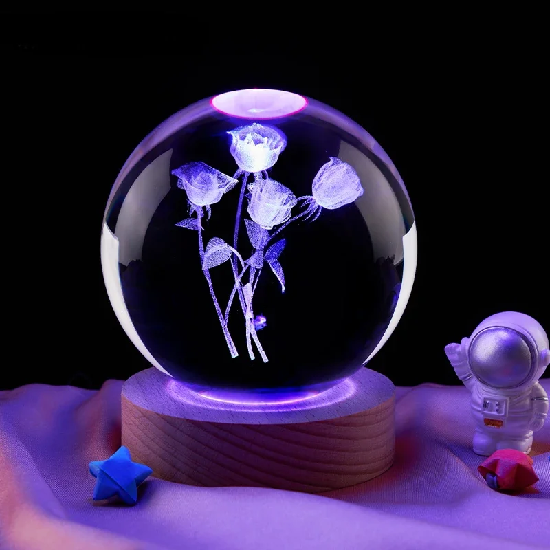 Bola de Cristal Rosa 3d para Decoração de Casa MDUG (luz Colorida de 6 Cm)