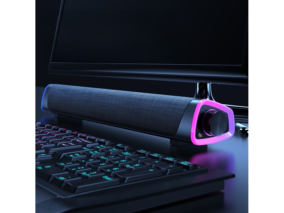 Soundbar HEXINYIGJLY USB com Bluetooth e 6 Efeitos de Luz Som Surround 2.0, para Computador e Portátil Preto