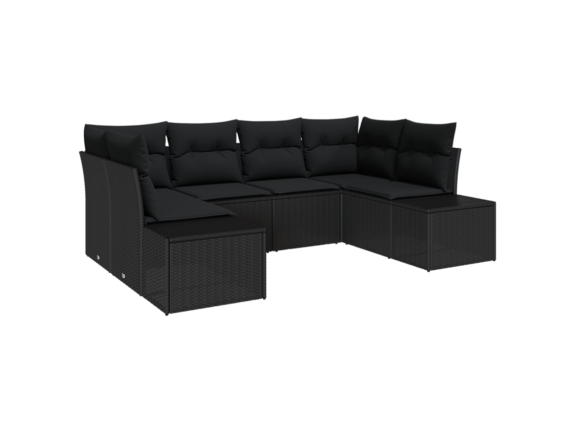 Conjunto 6 Conjunto De Sofá De Jardim Vidaxl Preto Vime Pe (234 X 154 X 69 Cm)