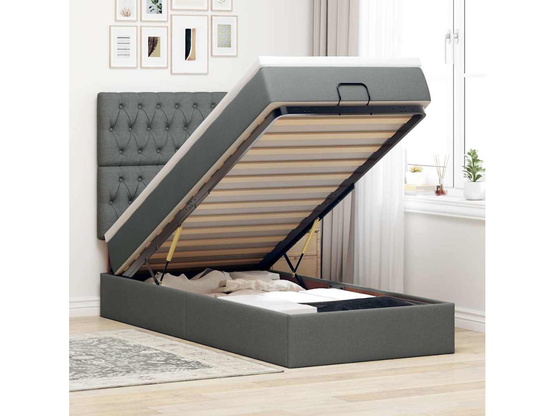 Vidaxl Estrutura Cama Otomana Colchão 80x200 Cm Tecido Cinzento Escuro