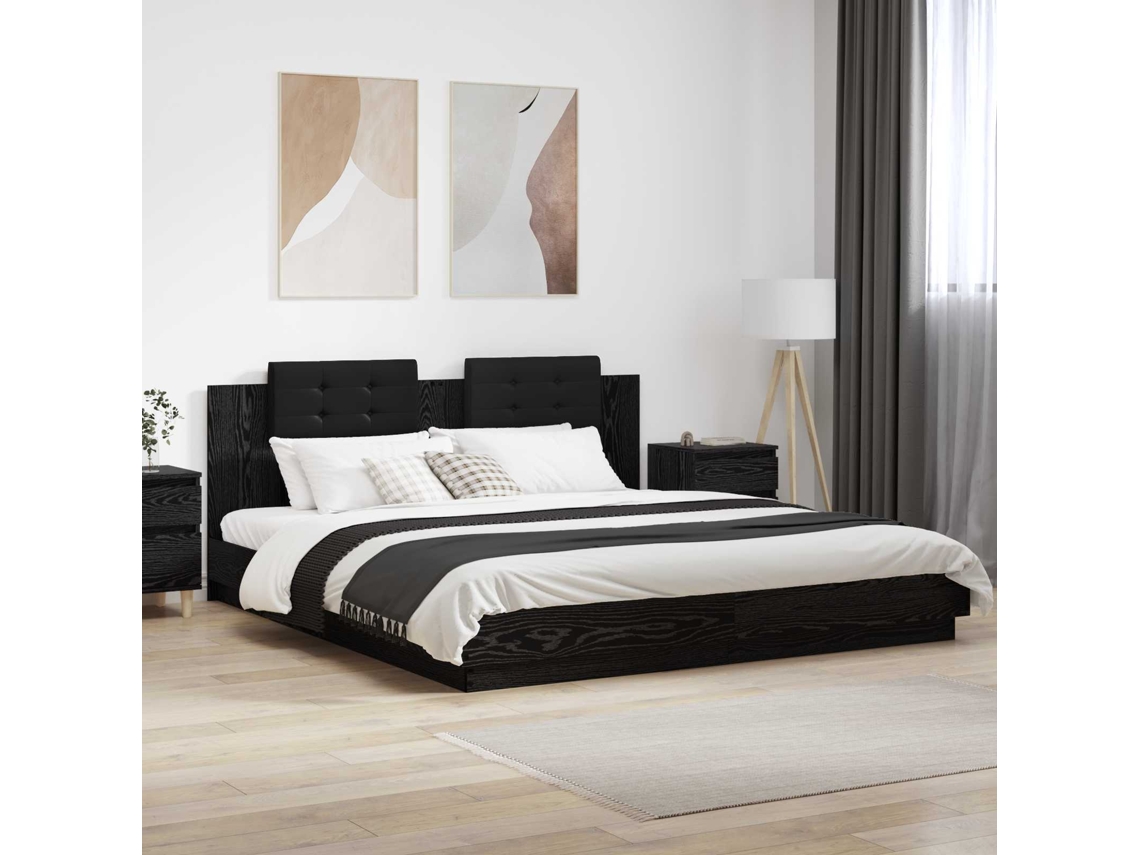 Vidaxl Estrutura De Cama Com Cabeceira Carvalho Preto 200 X 200 Cm