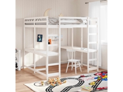 Cama Alta C/ Secretária E Escada 160x200 Cm Pinho Maciço Branco