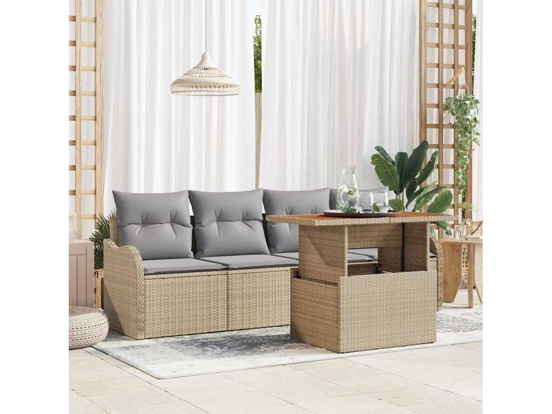 Vidaxl Conjunto De Sofá De Jardim 5 Unid. Bege E Cinza Claro Vime Pe