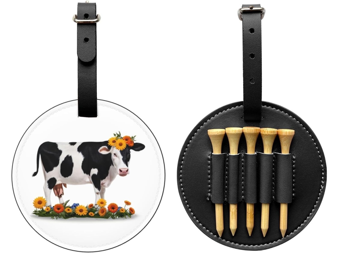 Bolsa para Tees de Golfe Estampa de Vaca e Flor, Preta | S/MARCA