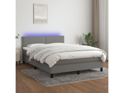 Vidaxl Cama Box Spring C/ Colchão E Led 140x190 Cm Tecido Cinza-escuro