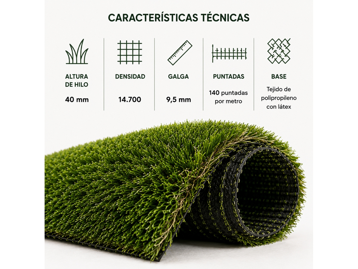 Relva Artificial Lorvik Premium Alta Densidade 40 Mm — 2×10 M (20 M²) Exterior Natural