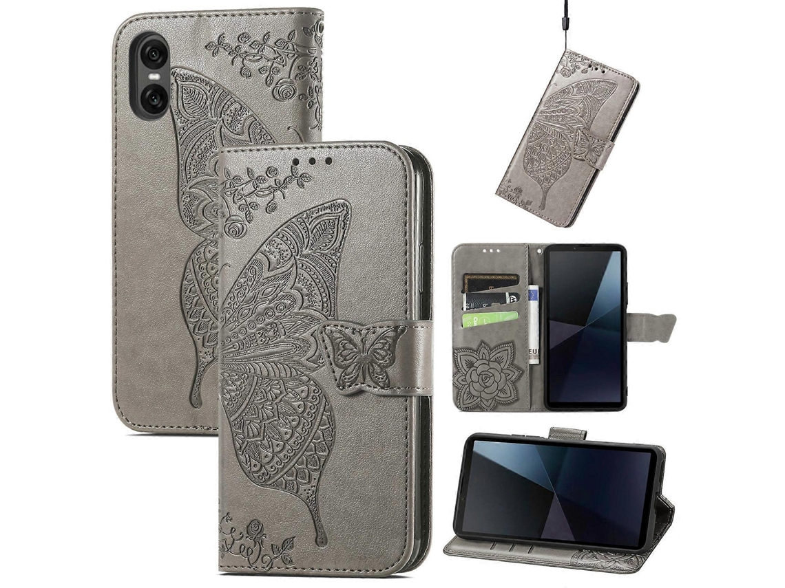 Capa De Celular De Couro Com Estampa De Borboleta E Flor