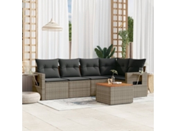 Conjunto de 6 sofás de jardim com almofadas Vime Cinza Dkd Home Decor
