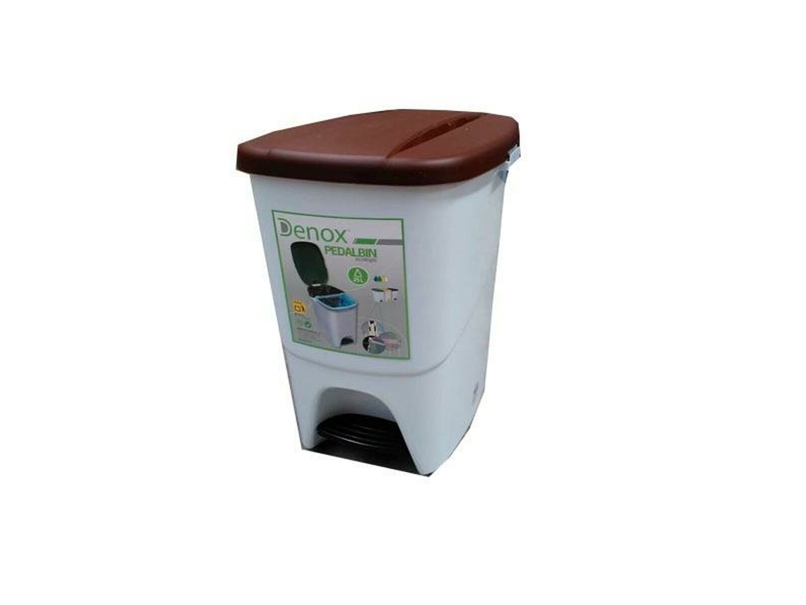 Papeleira com Pedal DENOX Branco Castanho Retangular 25 L