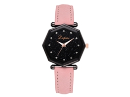 Relógio de Pulso Feminino de Quartzo com Pulseira de Couro Pu Estilo Geométrico Rosa