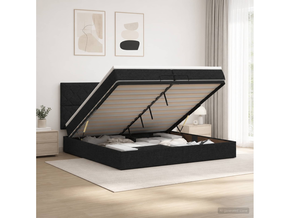 Vidaxl Cama Ottoman Com Colchão Preto 200 X 200 Cm Tecido