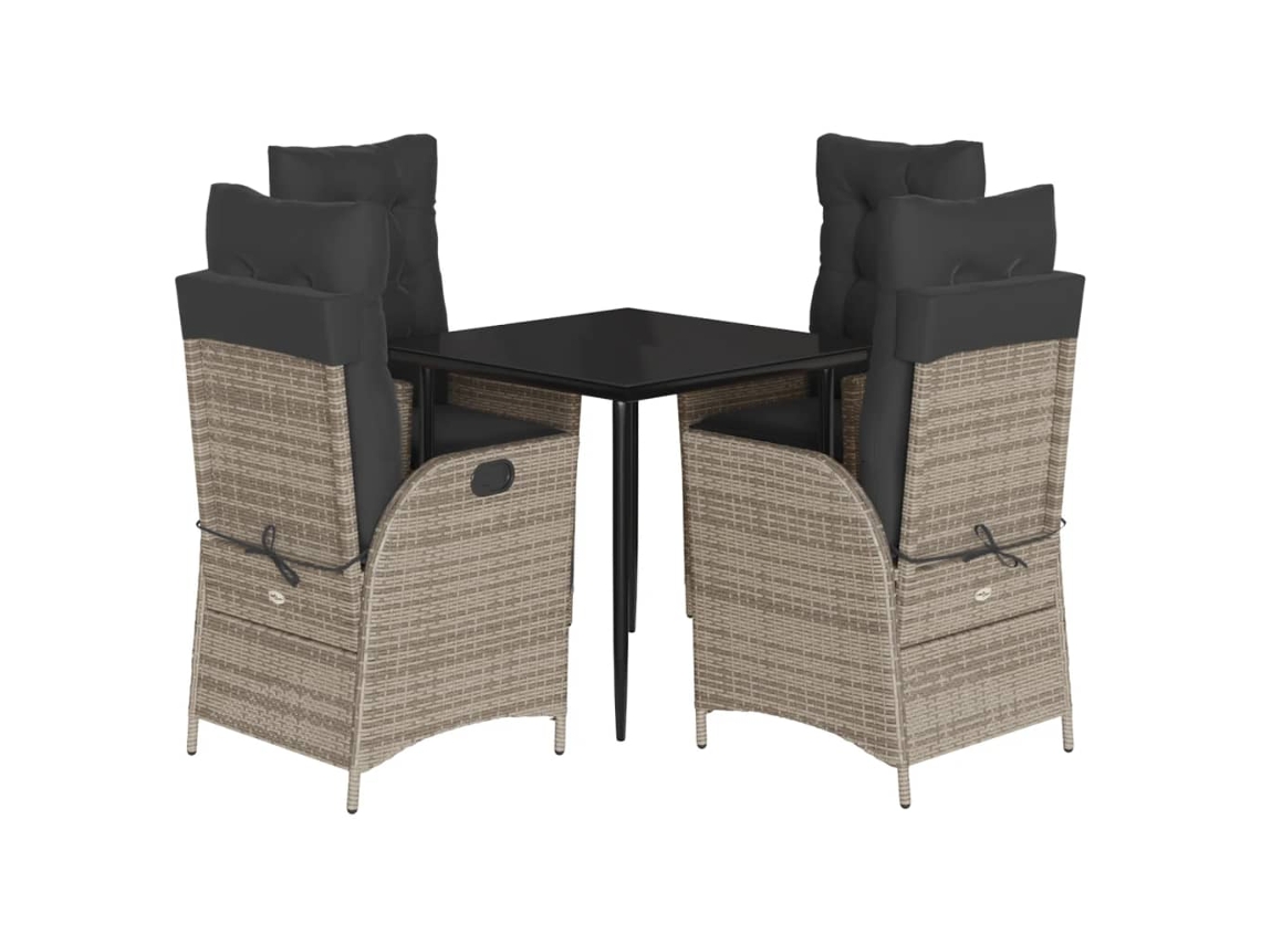 Conjunto de 5 Jantar para Jardim com Almofadões Vime Pe Cinza MAISON EXCLUSIVE