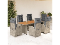 Vidaxl 7 Pcs Conjunto De Jantar P/ Jardim C/ Almofadões Vime Pe Cinza