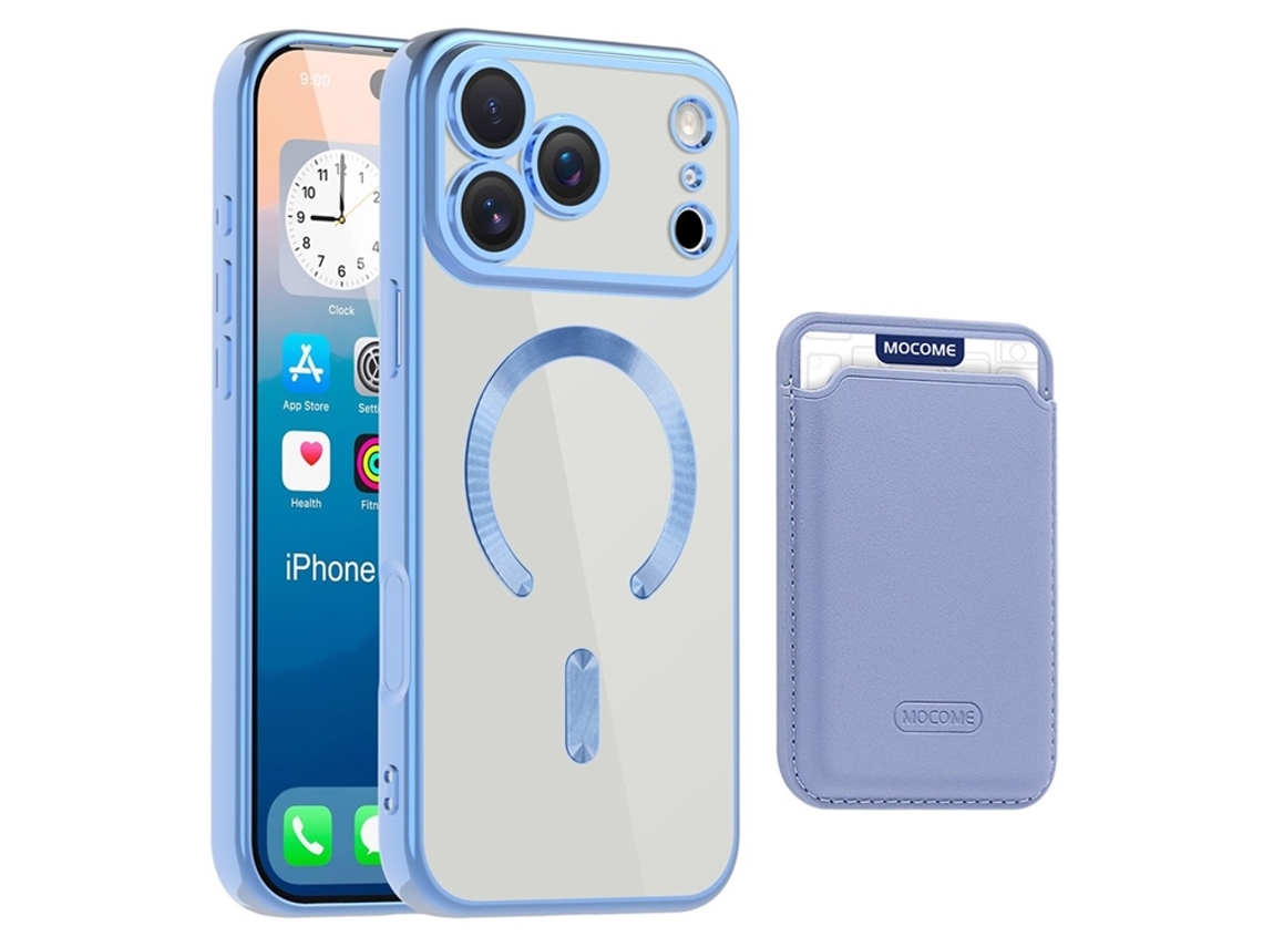 Capa Para Iphone 17 Pro Com Suporte Para Cartão Magsafe Em Tpu Pc - Azul