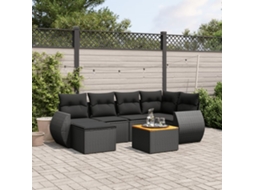 Vidaxl 7 Pcs Conjunto de Sofás P/ Jardim C/ Almofadões Vime Pe Preto