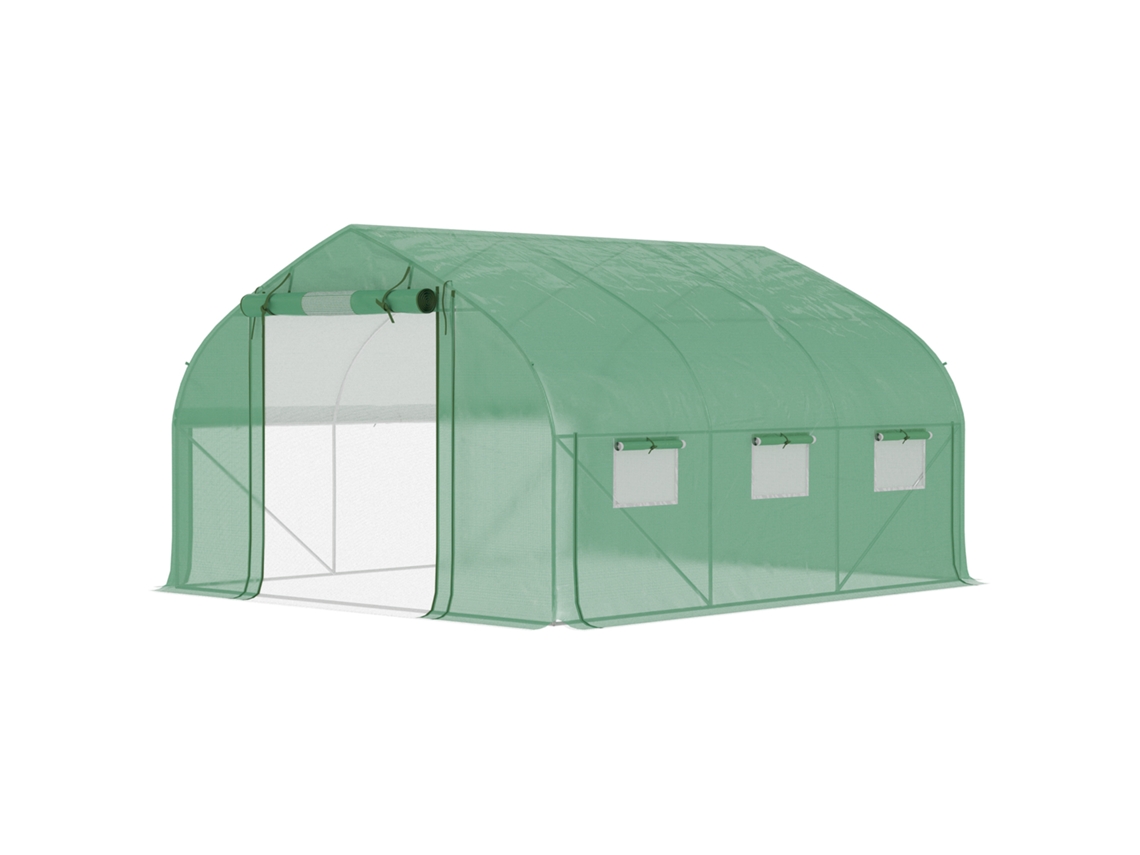 Estufa Tipo Verde Túnel 347x300x200 Cm De Jardim Com Porta Enrolável 6 Janelas Cobertura Pe 140g/m²