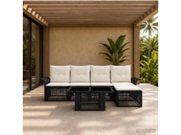 Vidaxl Conjunto De Sofá De Jardim 6 Unid. Preto E Branco Creme Vime Pe