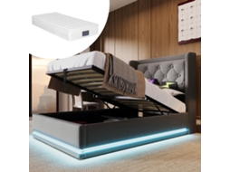 Cama De Casal Acolchoada Estofada Com Led Com Usb Com Cabeceira Acabamento Na Cor Cinza Tamanho 90x200 Cm