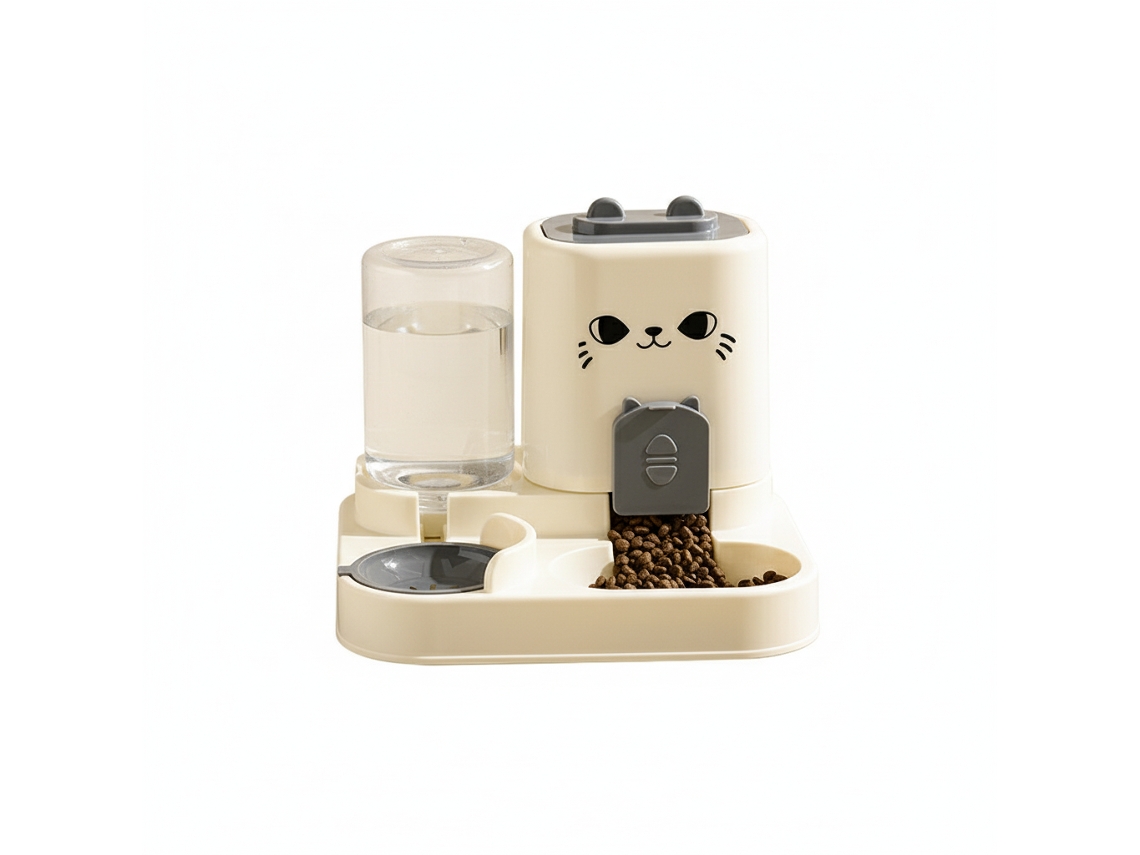 Alimentador e Bebedouro 2 em 1 para Animais de Estimação, Conjunto de Tigelas Automáticas para Cães e Gatos, Bege AQUAFORGE