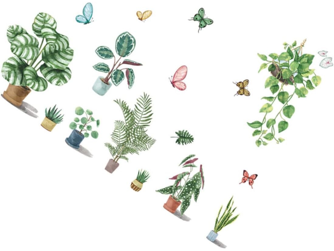 2 Adesivos De Parede Bonsai 30x90, Adesivos De Plantas Removíveis E Ecológicos