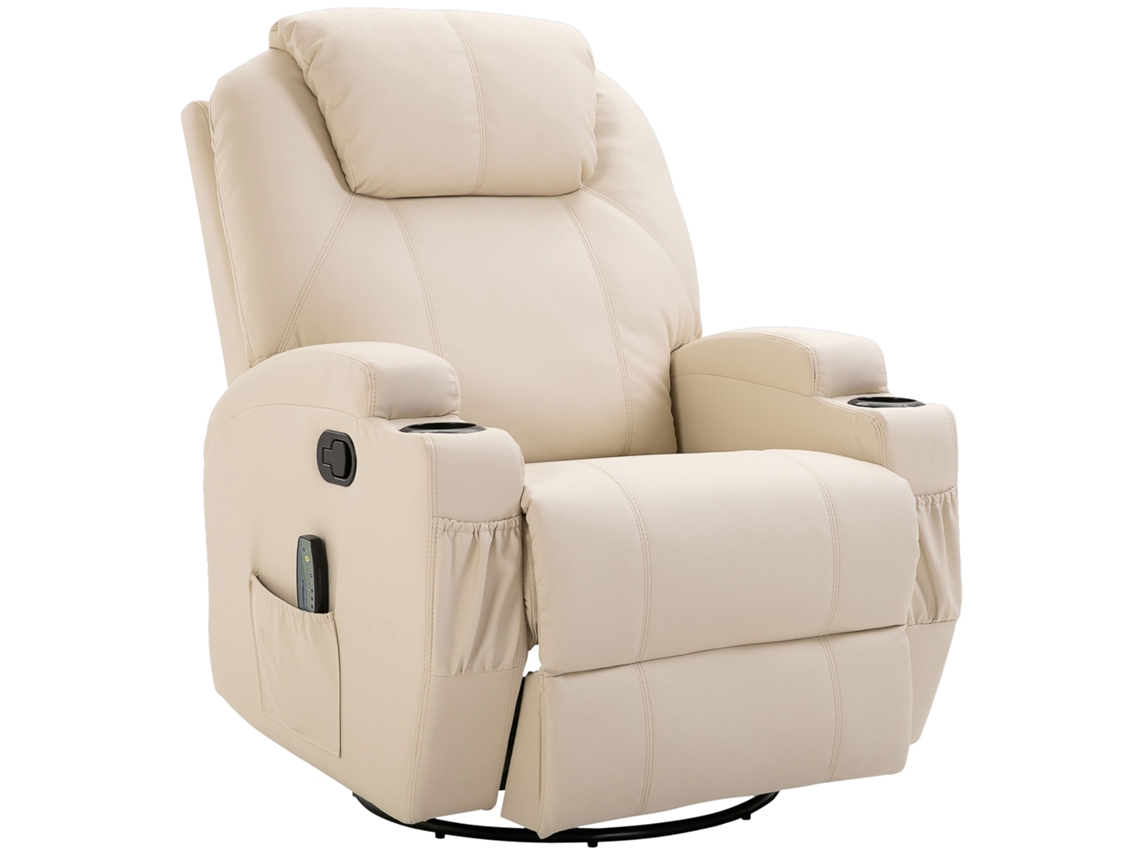 Poltrona Reclinável Massagem Elétrica 5 Modos Couro Branco VOLTEDGE