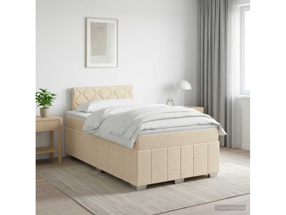 Vidaxl Cama Box Spring Com Colchão Creme 120 X 200 Cm Tecido