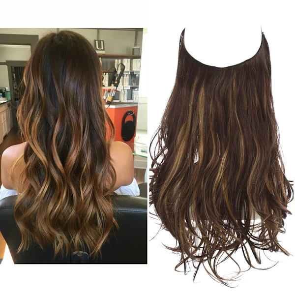 Aplique de Cabelo Sintético Ondulado com Presilha, Ombré Natural Preto, Loiro e Rosa, Peça Única AQUAFORGE