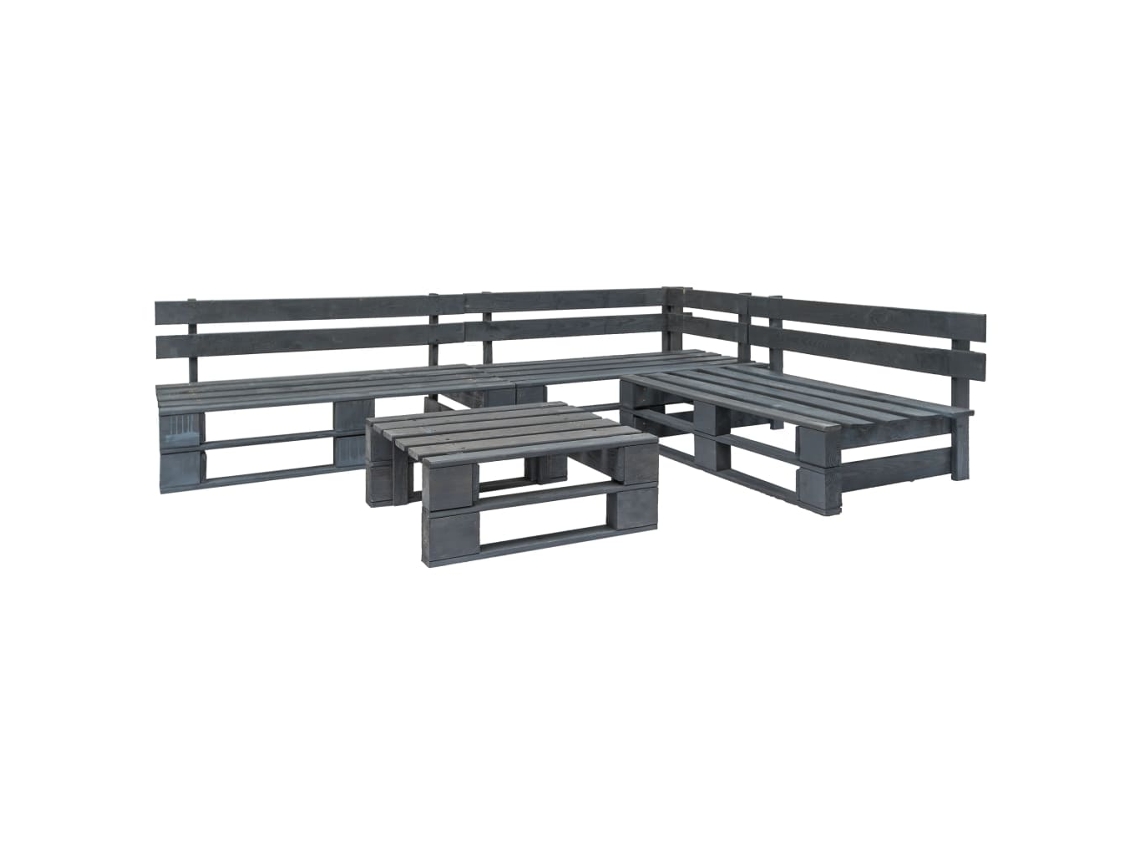 Vidaxl 4 Pcs Conjunto Lounge De Jardim Paletes Madeira Cinzento
