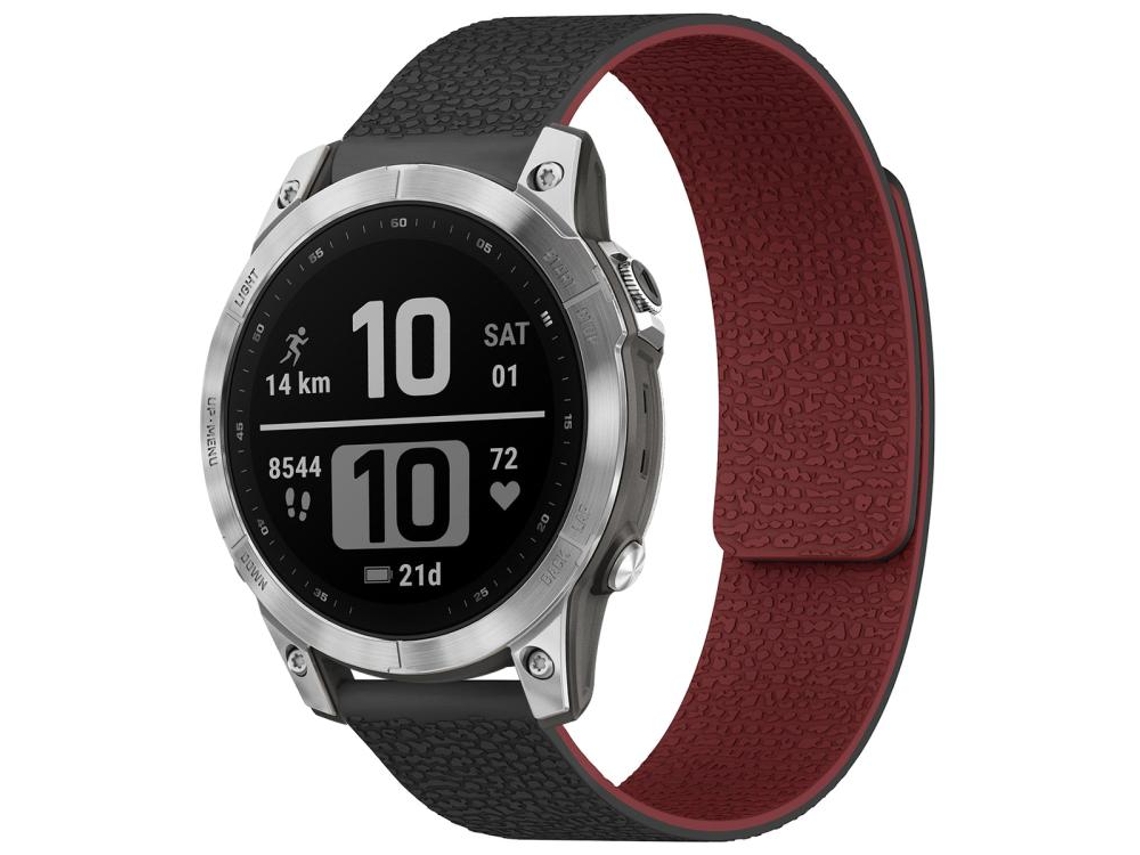 Bracelete Para Garmin Fenix 8 / 7 / 6 / 5 (22mm) - Silicone Magnético - Textura De Lichia Preto E Vermelho