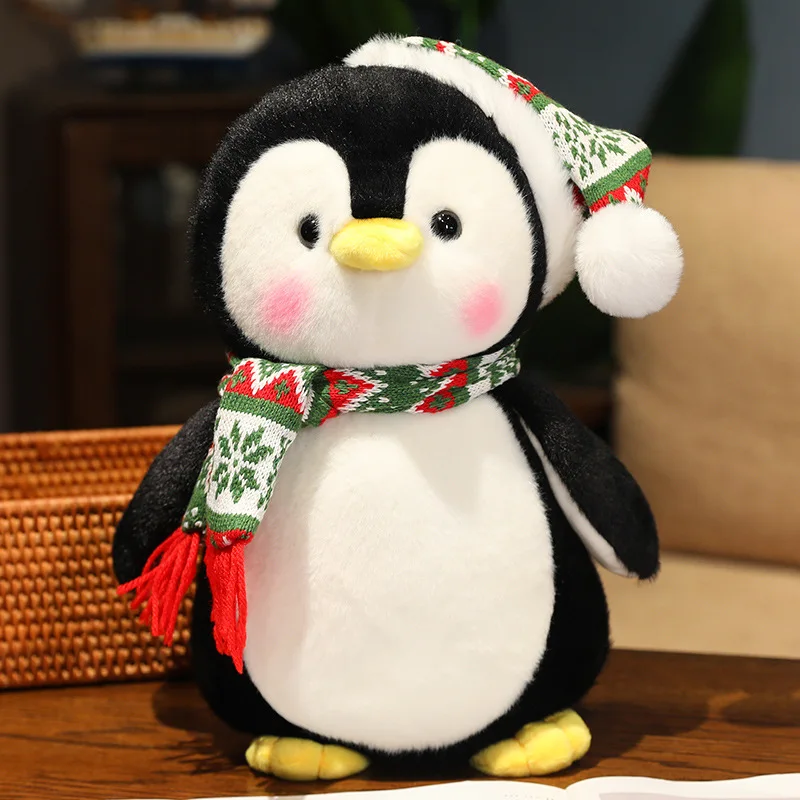 (cachecol Verde 45cm) Pinguim Fofo Usando Um Chapéu De Natal, Brinquedo De Pelúcia, Boneco De Pelúcia Macio E Kawaii