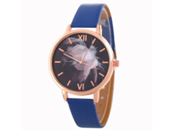 Relógio de Pulso Feminino Casual de Quartzo com Pulseira de Couro Pu Azul Royal