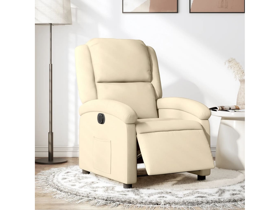 Vidaxl Poltrona Reclinável Elétrica Tecido Cor Creme